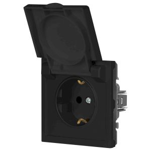 Розетка ЭРА Galaxy 15-2103-05 c заземлением 2P+E Schuko со шторками с крышкой 16А-250В IP20 антрацит