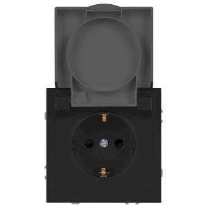 Розетка ЭРА Galaxy 15-2103-05 c заземлением 2P+E Schuko со шторками с крышкой 16А-250В IP20 антрацит