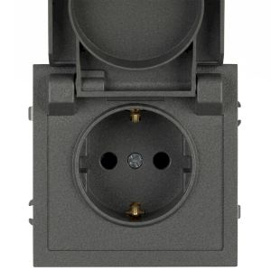 Розетка ЭРА Galaxy 15-2103-06 c заземлением 2P+E Schuko со шторками с крышкой 16А-250В IP20 графит
