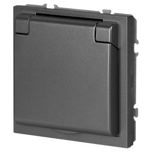 Розетка ЭРА Galaxy 15-2103-06 c заземлением 2P+E Schuko со шторками с крышкой 16А-250В IP20 графит