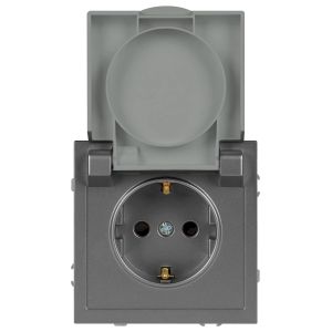 Розетка ЭРА Galaxy 15-2103-06 c заземлением 2P+E Schuko со шторками с крышкой 16А-250В IP20 графит