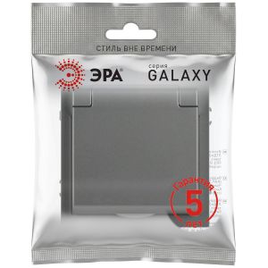 Розетка ЭРА Galaxy 15-2103-06 c заземлением 2P+E Schuko со шторками с крышкой 16А-250В IP20 графит