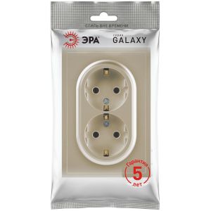 Розетка ЭРА Galaxy 15-2104-04 с заземлением двойная 2X2P+E Schuko 16А-250В IP20 шампань