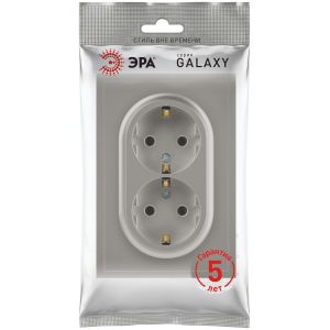 Розетка ЭРА Galaxy 15-2104-07 с заземлением двойная 2X2P+E Schuko 16А-250В IP20 титан