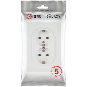 Розетка ЭРА Galaxy 15-2104-08 с заземлением двойная 2X2P+E Schuko 16А-250В IP20 белый матовый