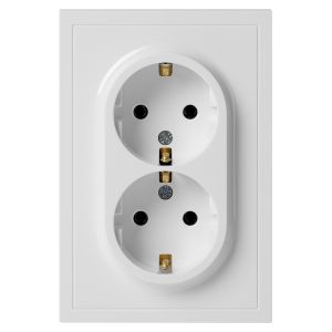 Розетка ЭРА Galaxy 15-2105-01 с заземлением двойная 2X2P+E Schuko со шторками IP20 16А-250В белый