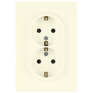 Розетка ЭРА Galaxy 15-2105-02 с заземлением двойная 2X2P+E Schuko со шторками IP20 16А-250В слоновая кость