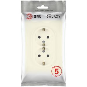 Розетка ЭРА Galaxy 15-2105-02 с заземлением двойная 2X2P+E Schuko со шторками IP20 16А-250В слоновая кость