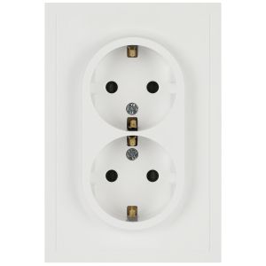 Розетка ЭРА Galaxy 15-2105-08 с заземлением двойная 2X2P+E Schuko со шторками IP20 16А-250В белый матовый