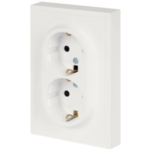 Розетка ЭРА Galaxy 15-2105-08 с заземлением двойная 2X2P+E Schuko со шторками IP20 16А-250В белый матовый