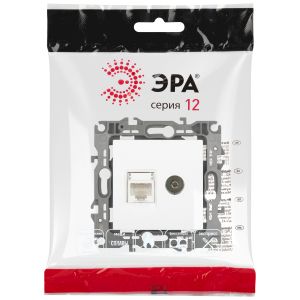 Розетка ЭРА Серия 12 12-3110-01М комбинированная RJ45+TV, белый матовый Розетка ЭРА Серия 12 12-3110-01М комбинированная RJ45+TV, белый матовый