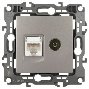 Розетка ЭРА Серия 12 12-3110-16 комбинированная RJ45+TV, титан Розетка ЭРА Серия 12 12-3110-16 комбинированная RJ45+TV, титан