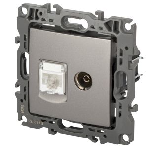 Розетка ЭРА Серия 12 12-3110-16 комбинированная RJ45+TV, титан Розетка ЭРА Серия 12 12-3110-16 комбинированная RJ45+TV, титан