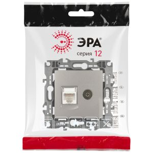 Розетка ЭРА Серия 12 12-3110-16 комбинированная RJ45+TV, титан Розетка ЭРА Серия 12 12-3110-16 комбинированная RJ45+TV, титан