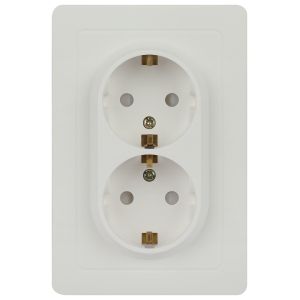 Розетка Intro 7-208-01 Style двойная с заземлением 2X2P+E Schuko со шторками, 16А-250В, IP20, СУ, белый