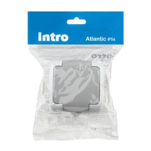 Розетка Intro Atlantic 5-201-03 с заземлением 2P+E Schuko, 16А-250В, IP54, открытой установки, серый Розетка Intro Atlantic 5-201-03 с заземлением 2P+E Schuko, 16А-250В, IP54, открытой установки, серый