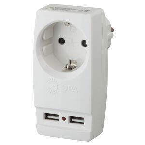 SP-1e-USB-W ЭРА Адаптер "Polynom" 1гн 220V + 2xUSB 2100mA, c заземл, (белый) (10/60/1440)