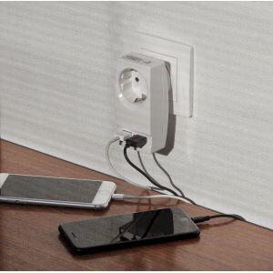 SP-1e-USB-W ЭРА Адаптер "Polynom" 1гн 220V + 2xUSB 2100mA, c заземл, (белый) (10/60/1440)