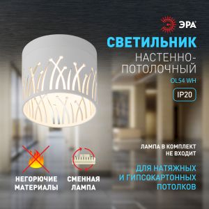 Светильник настенно-потолочный спот ЭРА OL54 WH под лампу GX53 белый IP20 Светильник настенно-потолочный спот ЭРА OL54 WH под лампу GX53 белый IP20