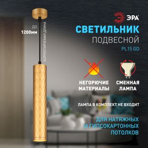 Светильник подвесной (подвес) ЭРА PL15 GD MR16 GU10 потолочный цилиндр золото