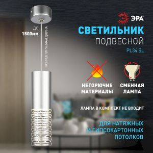 Светильник подвесной (подвес) ЭРА PL34 SL MR16 GU10 потолочный цилиндр серебро