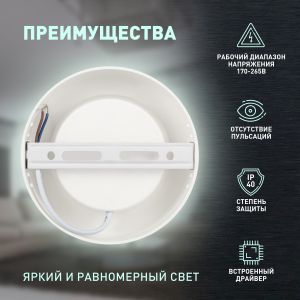 Светильник светодиодный ЭРА LED 19-12-4K накладной круглый 12Вт 4000К