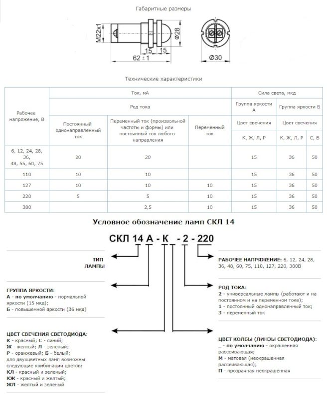 Светодиодная коммутаторная лампа СКЛ 14А-БМ-2-220