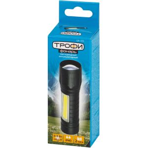 Светодиодный фонарь Трофи UA-101 аккумуляторный 3Вт LED + 3Вт COB оптический Zoom 3 режима