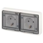 Розетка ЭРА Эксперт 11-2523-01 2х2P+E гориз. IP55, 16A-250В, СУ, белый