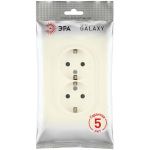 Розетка ЭРА Galaxy 15-2105-02 с заземлением двойная 2X2P+E Schuko со шторками IP20 16А-250В слоновая кость