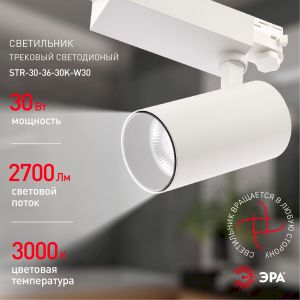 Трековый светильник трехфазный ЭРА SТR-30-36-30K-W30 узкий луч 3000K белый Трековый светильник трехфазный ЭРА SТR-30-36-30K-W30 узкий луч 3000K белый