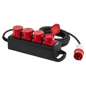 Удлинитель силовой ЭРА IND380-U-4e-5x4-10m-IP44 на 380В на каучуковой колодке 4 розетки 4xCEE 5P 10м КГ 5х4 32A IP44