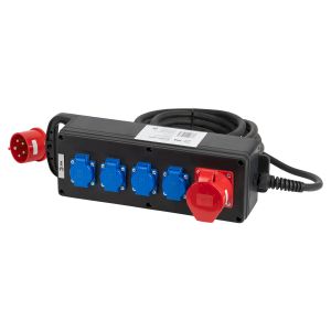 Удлинитель силовой ЭРА IND380-U-5e-5x2,5-10m-IP44 380В на каучуковой колодке 5 розеток 1xCEE 5P/4xSCHUKO 10м КГ 5x2,5