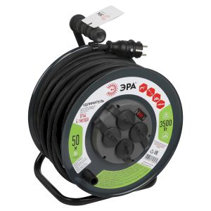 Удлинитель силовой ЭРА RMx-4es-3x2.5-50m-IP44(KG) на металлической катушке с заземлением с выключателем 4 розетки 50м КГ Удлинитель силовой ЭРА RMx-4es-3x2.5-50m-IP44(KG) на металлической катушке с заземлением с выключателем 4 розетки 50м КГ
