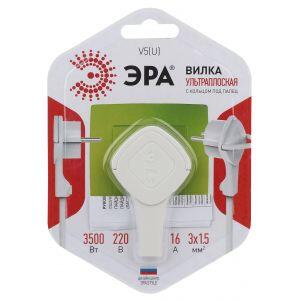 V5(U) ЭРА Вилка ультраплоская c/з 16A с кольцом белая (10/60/1440)